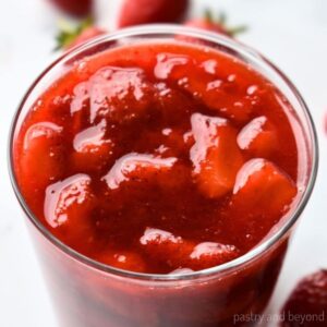 Strawberry sauce in a jar.