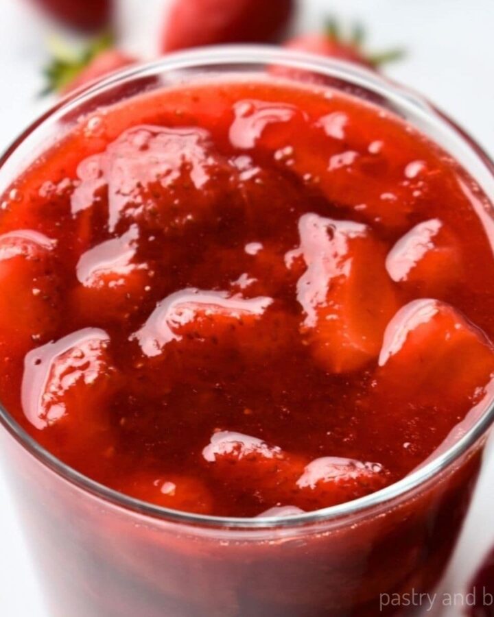Strawberry sauce in a jar.